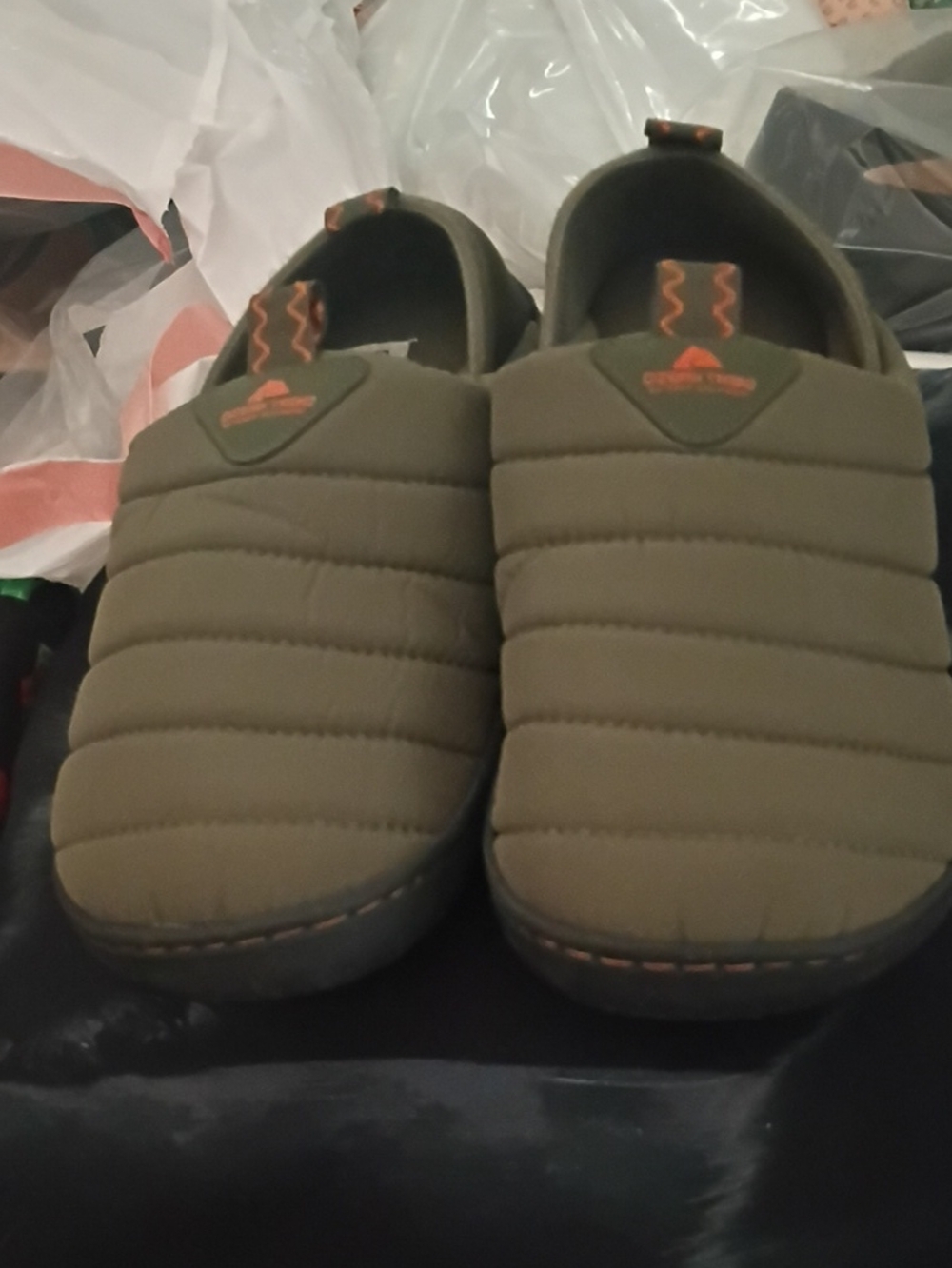 Ozark Trail Olive Green Quilted Slip-On Loafers with Orange Accents